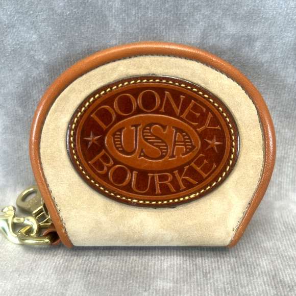 Vintage Dooney & Bourke USA Tan & Brown Leather Coin Purse Keychain - Picture 1 of 7